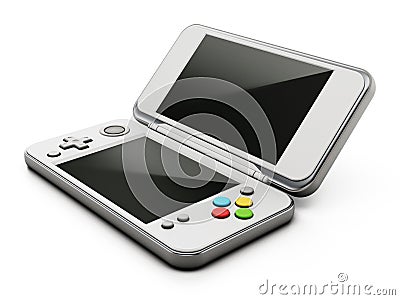 Vintage handheld game console isolated on white background. 3D illustration Cartoon Illustration
