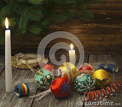 Vintage handmade Christmas decorations Stock Photo