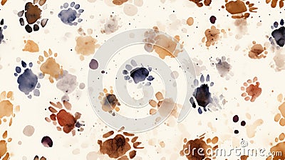 Vintage Handpainted Animal Footprints Seamless Pattern AI Generated Cartoon Illustration