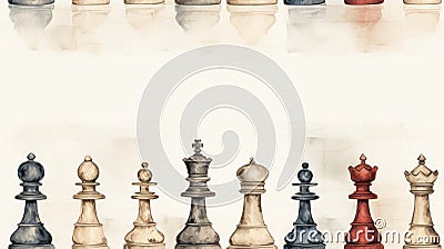 Vintage Handpainted Chess Pieces Seamless Pattern AI Generated Cartoon Illustration