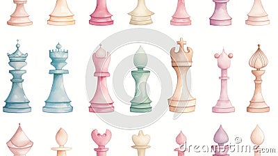 Vintage Handpainted Chess Pieces Seamless Pattern AI Generated Cartoon Illustration