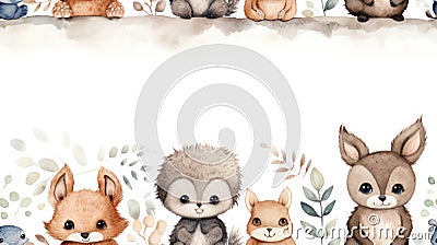 Vintage Handpainted Watercolor Seamless Pattern with Baby Animals AI Generated Cartoon Illustration