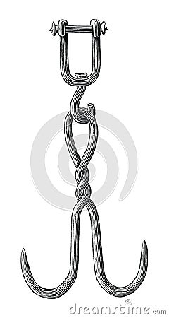 Vintage hanging hook hand drawing engraving illustration black and white clip art isolated on white background Vector Illustration
