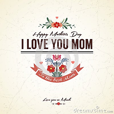 Vintage Happy Mothers Day Card Vector Illustration