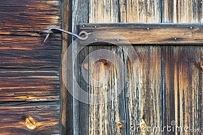 Vintage hasp on wooden door Stock Photo