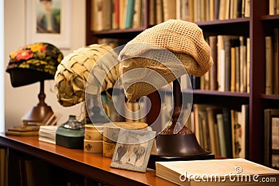 vintage hat-making books and patterns on display Stock Photo