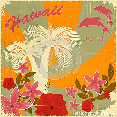 Vintage Hawaiian postcard Vector Illustration