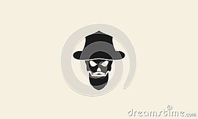 Vintage head skull pirates with beard logo symbol vector icon illustration graphic design Vector Illustration