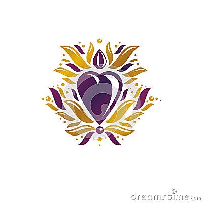 Vintage heraldic vector emblem created with golden lily flower r Vector Illustration