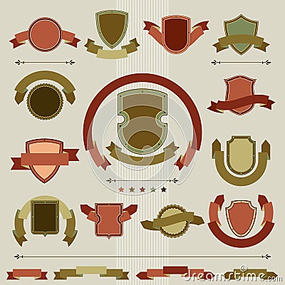 Vintage heraldry shields and ribbons retro style Vector Illustration