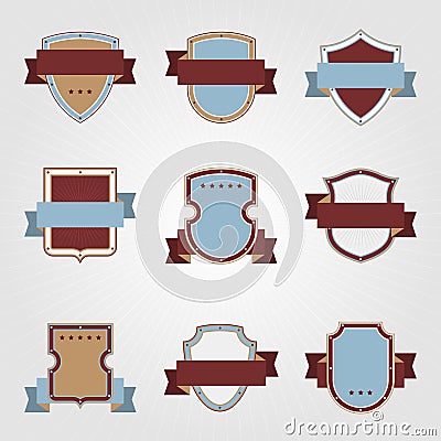 Vintage heraldry shields and ribbons retro style Vector Illustration