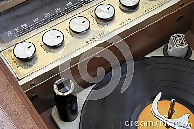 Vintage 1950 1960 hi-fi stereo radio console Stock Photo