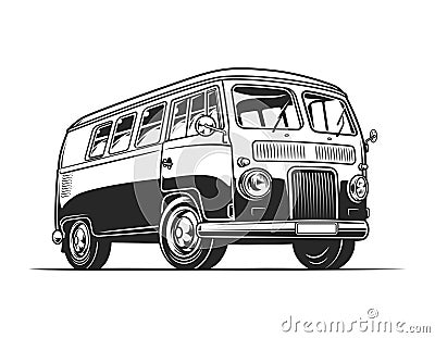 Vintage hippie van template Vector Illustration