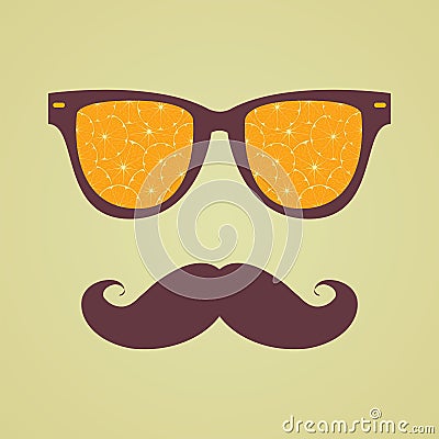 Vintage hipster background. Sunglasses reflection orange Stock Photo