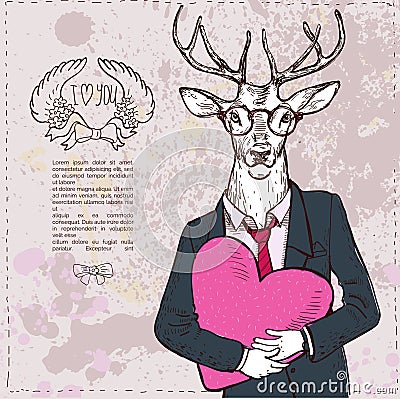 Vintage-Hipster Fashion Deer Illustration Vector Illustration