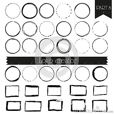 Vintage, hipster handdrawn logo elements with squares and circles. Vector Illustration