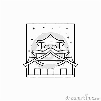 Japanese Castle Outline Line Monoline Logo Design Vector Illustration