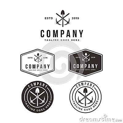 Vintage hipster retro emblem Mining industrial logo set template Vector Illustration