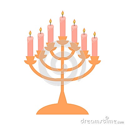 Vintage historical candles in a candlestick. Cozy composition with candles Vector Illustration