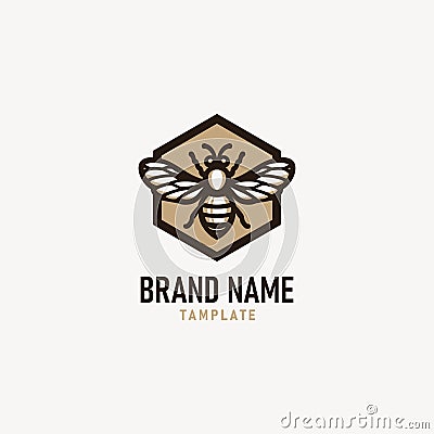 Vintage honey bee logo template. Bee With Hive Logo Design. illustration vector Vector Illustration