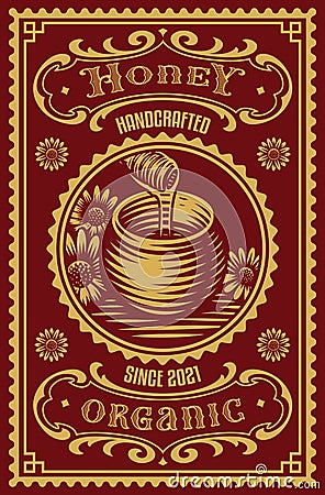 A vintage honey label Vector Illustration