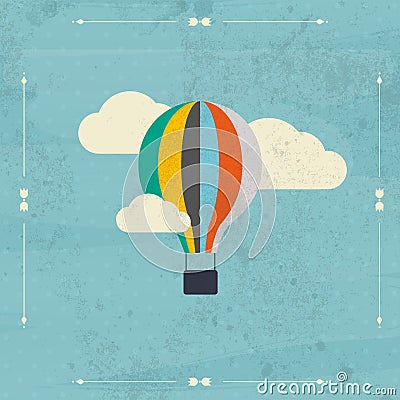 Vintage hot air balloon in the sky vector. illustration. Background. Greeting card. Poster template in retro style. Vector Illustration