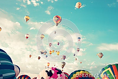 Vintage Hot Air Balloons in flight Stock Photo
