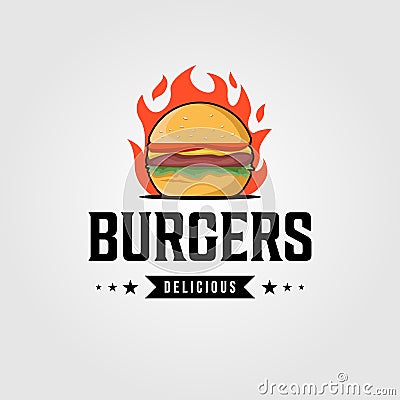 Vintage hot burgers logo designs Vector Illustration