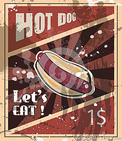 Vintage HOT DOG poster template for bistro Vector Illustration