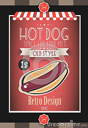 Vintage HOT DOG poster template for bistro Vector Illustration