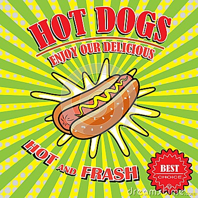 Vintage Hot Dogs, retro pop art stile Vector Illustration