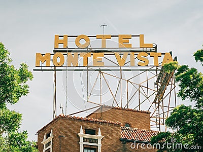 Vintage Hotel Monte Vista sign, in downtown Flagstaff, Arizona Editorial Stock Photo