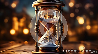 Vintage hourglass representing the concept of time and pacing, slow, sands of time with bokeh background. Generative AI Stock Photo