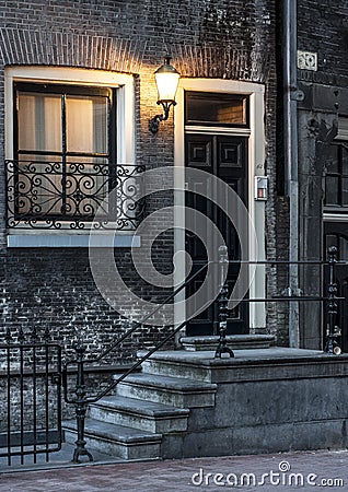 Vintage house in Amsterdam at night Stock Photo