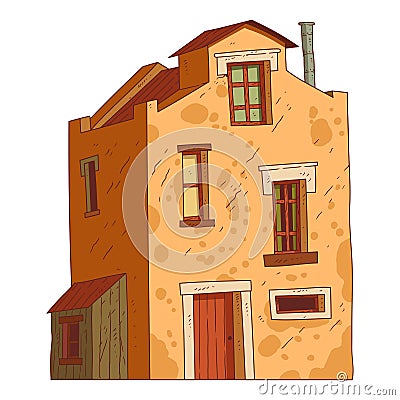 A Vintage House, isolated vector illustration. Cartoon picture of a countryside building with shabby walls. Drawn house Vector Illustration