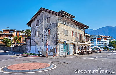 The vintage house with sgraffito decor, Ascona, Switzerland Editorial Stock Photo