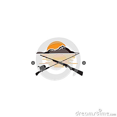 Vintage hunting emblems with fishing tackle and gun Vector Illustration