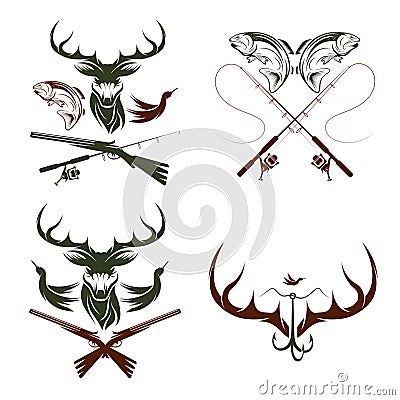 vintage hunting and fishing labels and design elements Vector Illustration