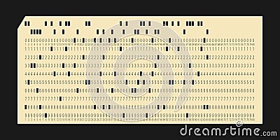 Vintage IBM punch card for electronic calculated data processing machines. Retro punchcard for input and storage in Vector Illustration
