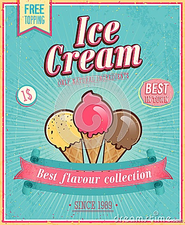 Vintage Ice Cream Poster. Vector Illustration