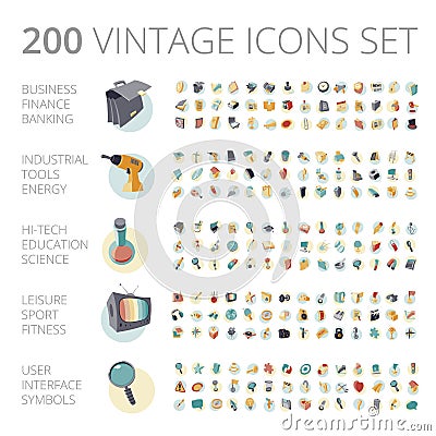 Vintage icons set for business and technology. Vector Illustration