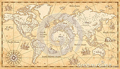 Vintage Illustrated World Map Vector Illustration