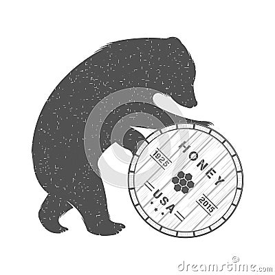 Vintage Illustration of Bear with Barrel of Honey Stock Photo