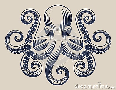 Vintage illustration with an octopus for seafood theme Vector Illustration