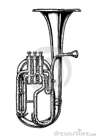 Vintage illustration of Tenor horn Vector Illustration