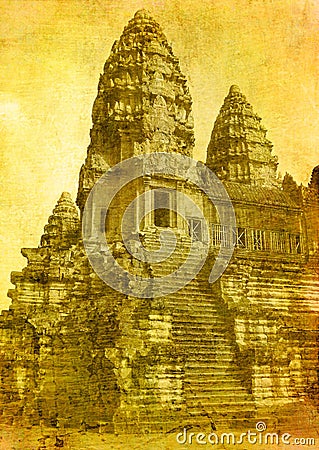 Vintage image of angkor wat ruins Stock Photo