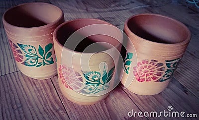 Vintage image of three clay glasses Stock Photo
