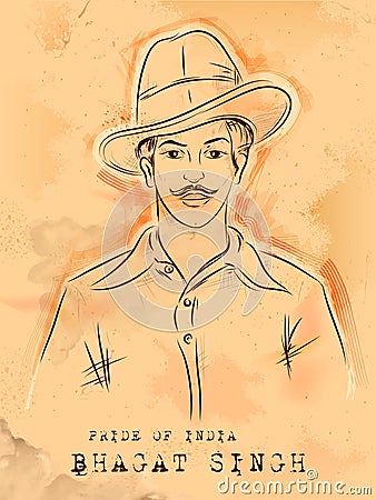 Vintage India background with Nation Hero and Freedom Fighter Bhagat Singh Pride of India Vector Illustration