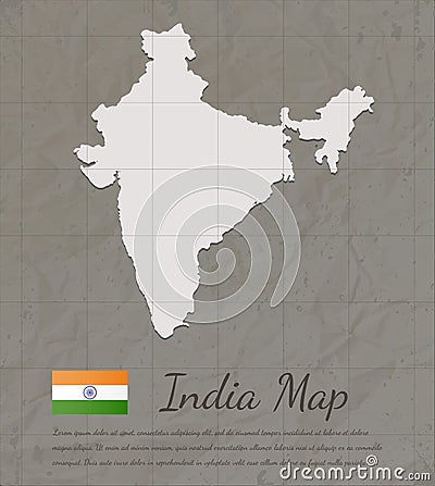 Vintage India map. Paper card map silhouette. Vector Vector Illustration