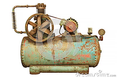Vintage industrial machine with a green boiler isolated on white Stock Photo